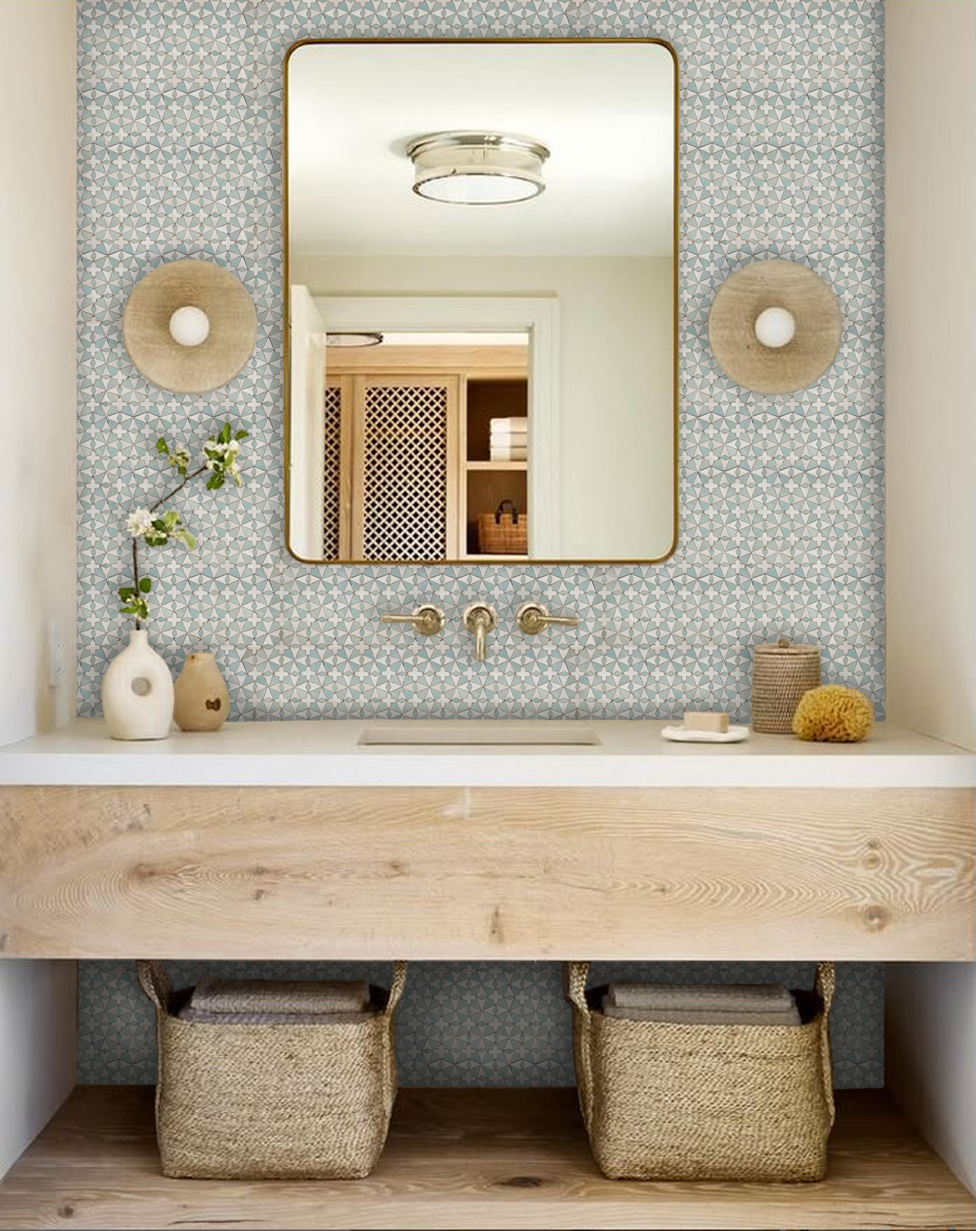 Mosaic House Moroccan tile Trocadero 1-30 White Celadon Green  zellige, mosaic, zellij, field, pattern, glaze, intricate, traditional, classic 